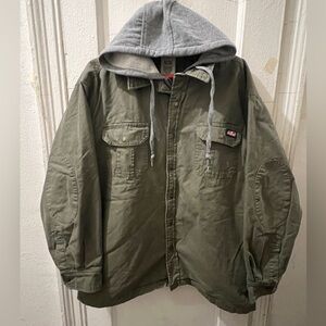 DICKIES OLIVE DRAB COAT ZIP SNAP WITH GRAY HOODIE SZ XL 46-48